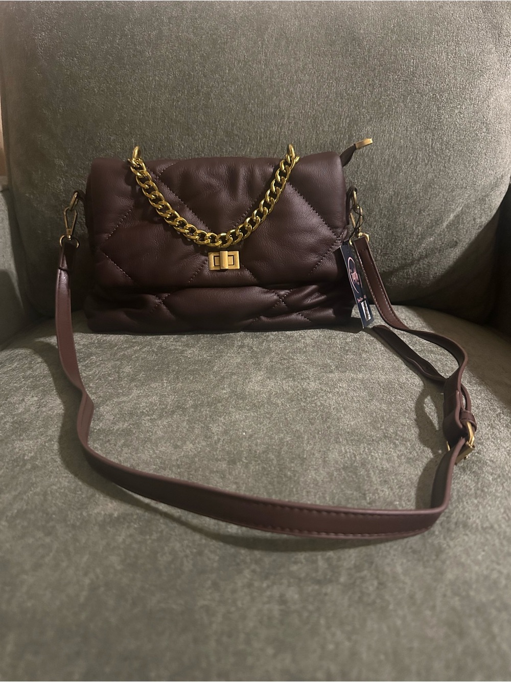 Quilted Chain Shoulder Bag in Chocolate Brown
